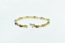 Load image into Gallery viewer, 14K Vintage Rainbow Gemstone Diamond Bar Link Bracelet 7&quot; Yellow Gold