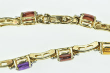 Load image into Gallery viewer, 14K Vintage Rainbow Gemstone Diamond Bar Link Bracelet 7&quot; Yellow Gold