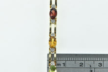 Load image into Gallery viewer, 14K Vintage Rainbow Gemstone Diamond Bar Link Bracelet 7&quot; Yellow Gold