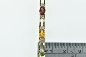 14K Vintage Rainbow Gemstone Diamond Bar Link Bracelet 7" Yellow Gold