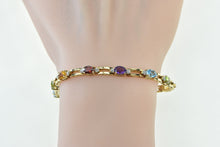 Load image into Gallery viewer, 14K Vintage Rainbow Gemstone Diamond Bar Link Bracelet 7&quot; Yellow Gold