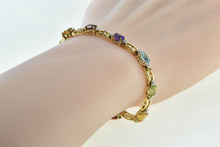 Load image into Gallery viewer, 14K Vintage Rainbow Gemstone Diamond Bar Link Bracelet 7&quot; Yellow Gold