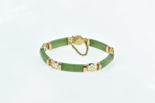 Load image into Gallery viewer, 18K Carved Jadeite Vintage Chinese Character Bracelet 6.25&quot; Yellow Gold