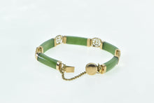 Load image into Gallery viewer, 18K Carved Jadeite Vintage Chinese Character Bracelet 6.25&quot; Yellow Gold