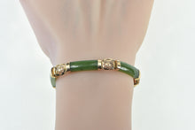 Load image into Gallery viewer, 18K Carved Jadeite Vintage Chinese Character Bracelet 6.25&quot; Yellow Gold