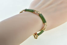 Load image into Gallery viewer, 18K Carved Jadeite Vintage Chinese Character Bracelet 6.25&quot; Yellow Gold