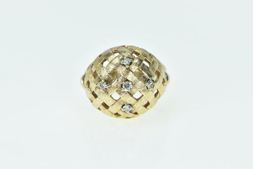 14K Diamond Woven Domed Vintage Cocktail Ring Yellow Gold