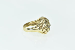 14K Diamond Woven Domed Vintage Cocktail Ring Yellow Gold