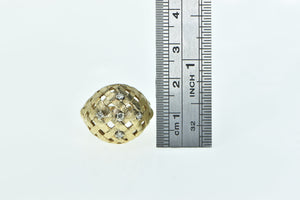 14K Diamond Woven Domed Vintage Cocktail Ring Yellow Gold