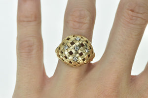 14K Diamond Woven Domed Vintage Cocktail Ring Yellow Gold