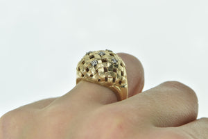 14K Diamond Woven Domed Vintage Cocktail Ring Yellow Gold