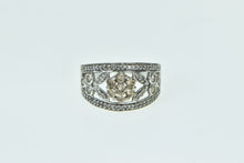 Load image into Gallery viewer, 14K 1.06 Ctw Diamond Flower Statement Band Ring White Gold