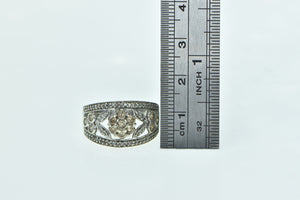 14K 1.06 Ctw Diamond Flower Statement Band Ring White Gold