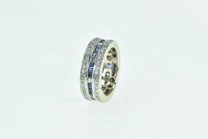 18K 1.30 Ctw Diamond Sapphire Eternity Ring White Gold