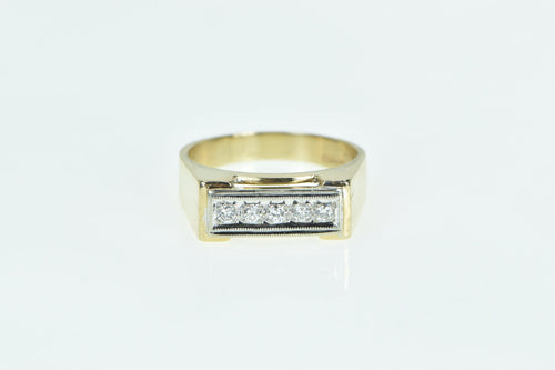 14K 0.15 Ctw Squared Vintage Statement Men's Ring Yellow Gold