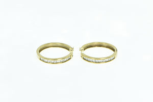 10K 1.50 Ctw Diamond Squared 27mm Fashion Hoop Earrings Yellow Gold