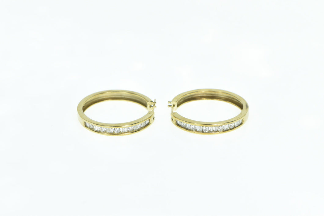 10K 1.50 Ctw Diamond Squared 27mm Fashion Hoop Earrings Yellow Gold