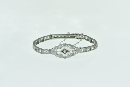 10K Art Deco Diamond Camphor Glass Filigree Bracelet 6.75