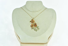 Load image into Gallery viewer, 14K 1960&#39;s Emerald Enamel Flower Vine Branch Pendant Yellow Gold