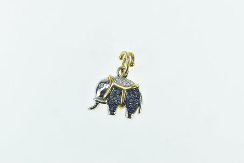 18K Pave Sapphire Diamond Two Tone Elephant Pendant White Gold