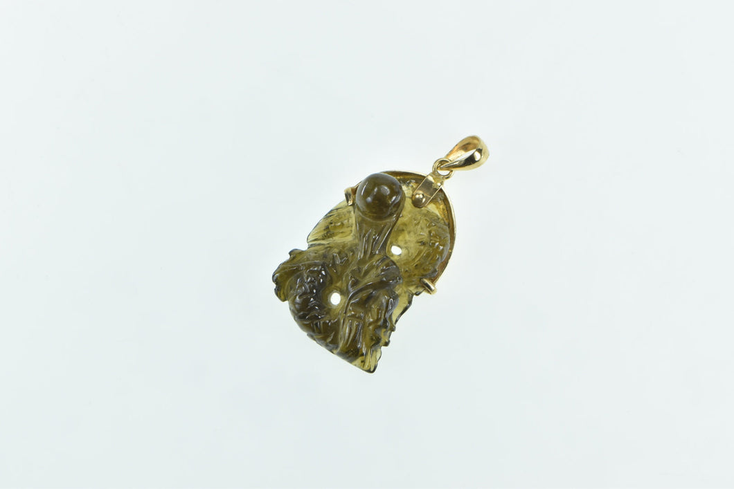 18K Chinese Carved Moldavite Dragon Statement Pendant Yellow Gold