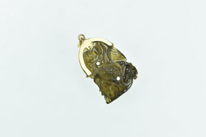 18K Chinese Carved Moldavite Dragon Statement Pendant Yellow Gold