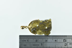 18K Chinese Carved Moldavite Dragon Statement Pendant Yellow Gold