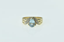 Load image into Gallery viewer, 14K Pear Blue Topaz Diamond Chevron Statement Ring Yellow Gold