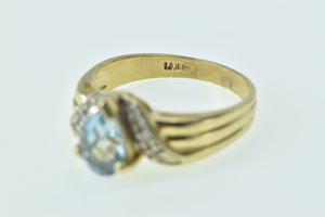 14K Pear Blue Topaz Diamond Chevron Statement Ring Yellow Gold