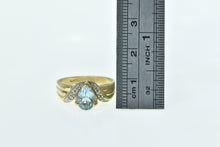 Load image into Gallery viewer, 14K Pear Blue Topaz Diamond Chevron Statement Ring Yellow Gold