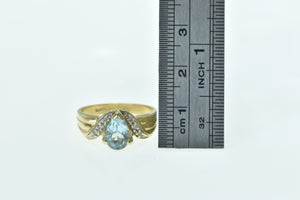 14K Pear Blue Topaz Diamond Chevron Statement Ring Yellow Gold