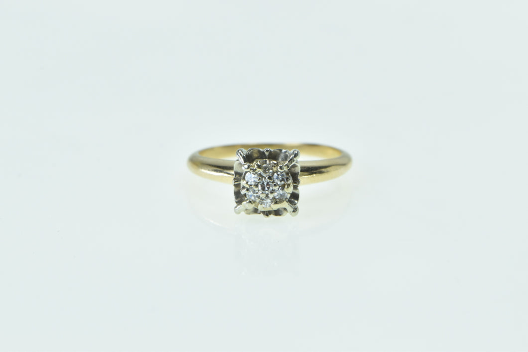 14K 1940's Diamond Squared Cluster Engagement Ring Yellow Gold