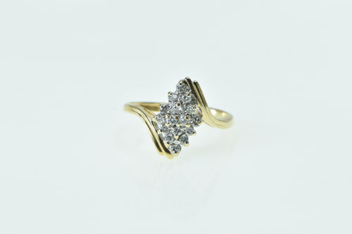 14K Vintage Diamond Squared Cluster Bypass Ring Yellow Gold