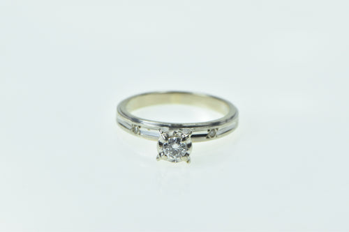 14K 1940's 0.15 Ct Diamond Solitaire Promise Ring White Gold