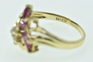 14K Marquise Ruby Diamond Freeform Cluster Ring Yellow Gold