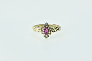 14K Marquise Ruby Diamond Halo Vintage Ring Yellow Gold