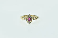 Load image into Gallery viewer, 14K Marquise Ruby Diamond Halo Vintage Ring Yellow Gold