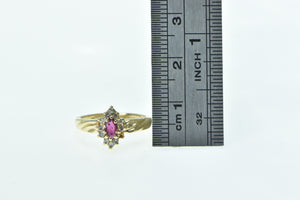 14K Marquise Ruby Diamond Halo Vintage Ring Yellow Gold