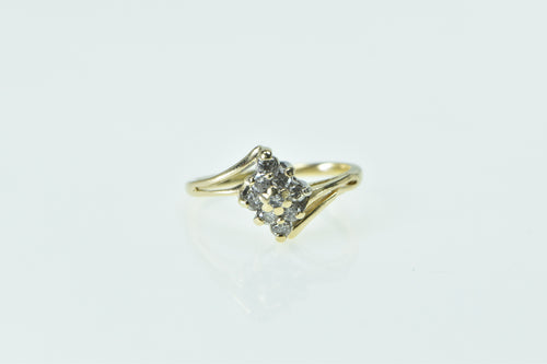 14K Vintage Diamond Slanted Cluster Bypass Ring Yellow Gold