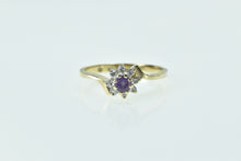 Load image into Gallery viewer, 14K Round Amethyst Diamond Halo Flower Bypass Ring Yellow Gold