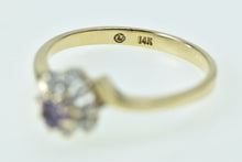 Load image into Gallery viewer, 14K Round Amethyst Diamond Halo Flower Bypass Ring Yellow Gold