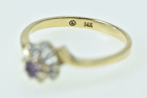 14K Round Amethyst Diamond Halo Flower Bypass Ring Yellow Gold