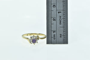 14K Round Amethyst Diamond Halo Flower Bypass Ring Yellow Gold