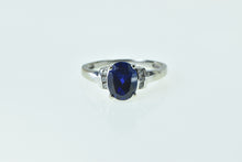 Load image into Gallery viewer, 10K Oval Syn. Sapphire Diamond Accent Vintage Ring White Gold