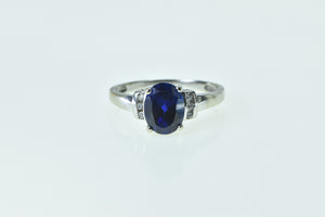 10K Oval Syn. Sapphire Diamond Accent Vintage Ring White Gold