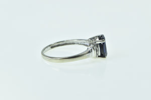 10K Oval Syn. Sapphire Diamond Accent Vintage Ring White Gold