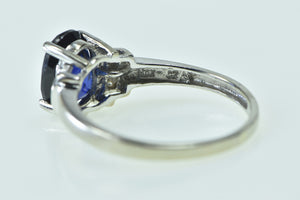 10K Oval Syn. Sapphire Diamond Accent Vintage Ring White Gold