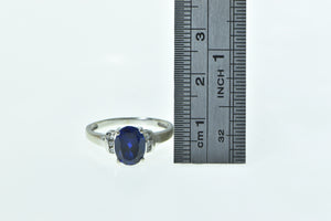 10K Oval Syn. Sapphire Diamond Accent Vintage Ring White Gold