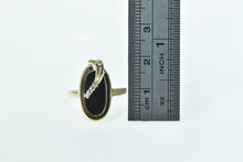 Load image into Gallery viewer, 10K Oval Black Onyx Wavy Diamond Leaf Overlay Ring Yellow Gold