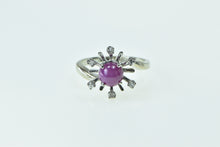 Load image into Gallery viewer, 14K 1960&#39;s Syn. Pink Star Sapphire Diamond Flower Ring White Gold